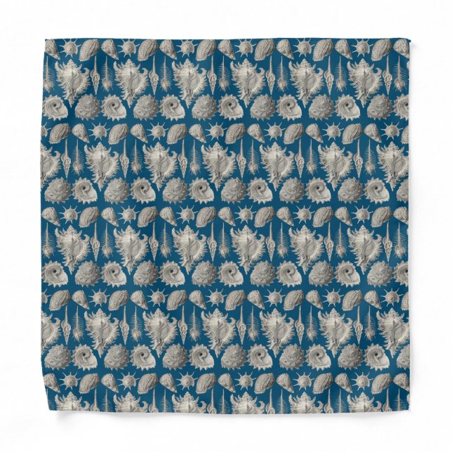 Navy Blue Seashells Ocean Pocket Square Bandana (Front)