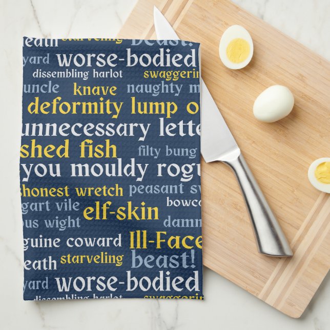 Navy Blue Shakespeare Insult Funny Literature Kitchen Towel (Quarter Fold)