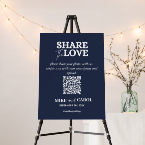 Navy Blue Share The Love Photo Qr Code Wedding Foam Board