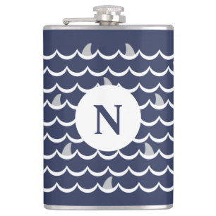 Navy Blue Shark Fin Monogram Mug Flask