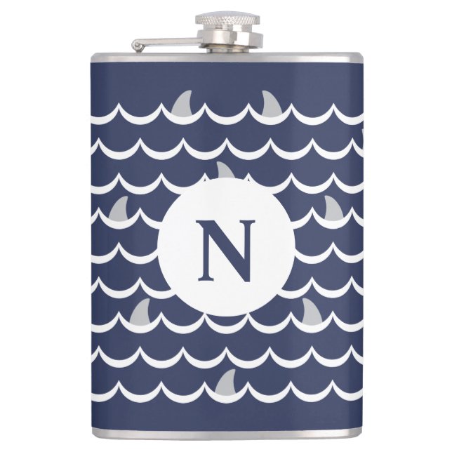 Navy Blue Shark Fin Monogram Mug Flask (Front)