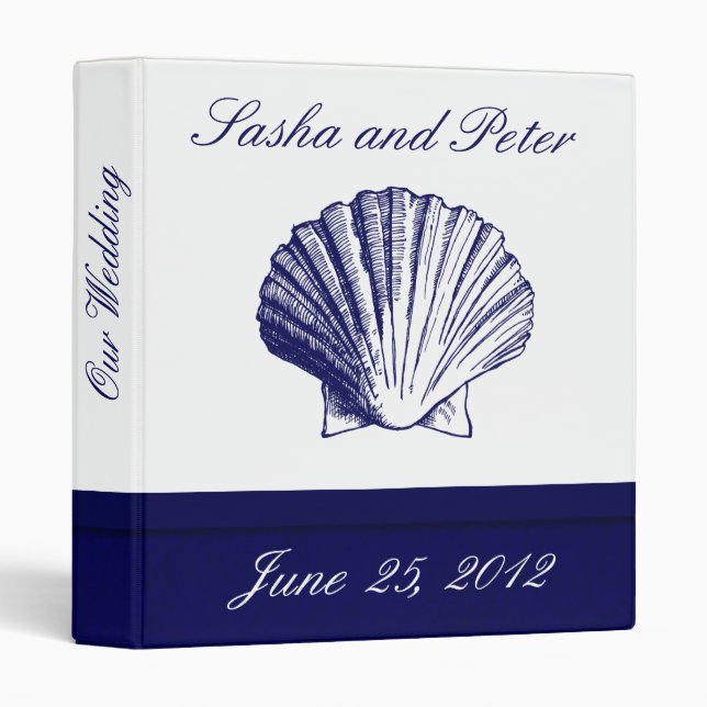 Navy Blue Shell Wedding Planner 3 Ring Binder (Front/Spine)