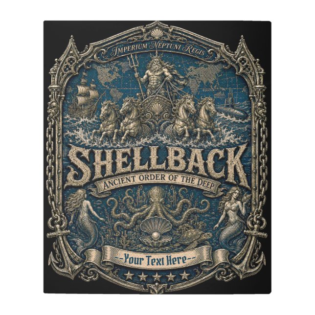 Navy Blue Shellback Octopus Neptune Ceremony Metal Print (Front)