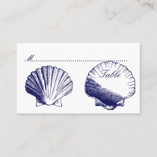 Customizable Navy Blue Shells Wedding Reception Seating Cards Business Card Templates