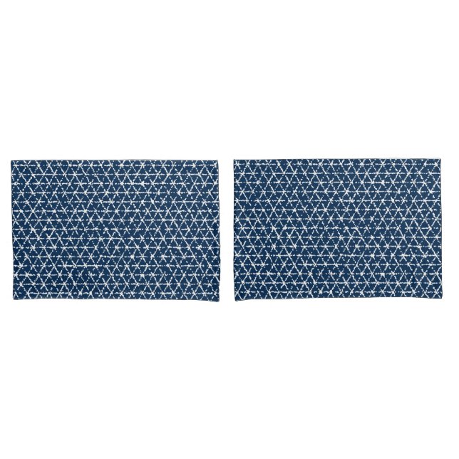 Navy Blue Shibori Geometric Tessellation Pillowcase (Front-Set)