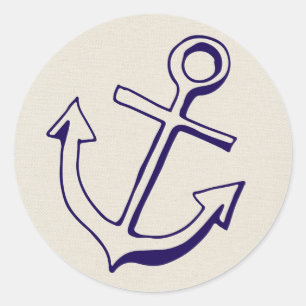 Navy Blue Ship Anchor Nautical Tan Wedding Party Classic Round Sticker