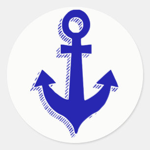 Navy Blue Ship Anchor Nautical Wedding Party Classic Round Sticker
