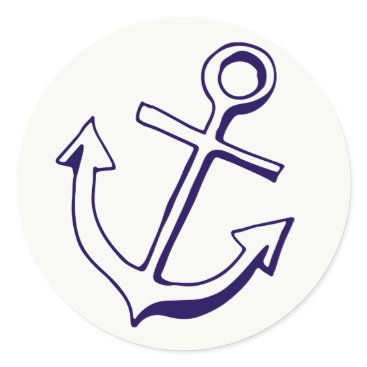 Navy Blue Ship Anchor Nautical Wedding Party Classic Round Sticker Navy Blue Ship Anchor Nautical Wedding Party Classic Round Sticker