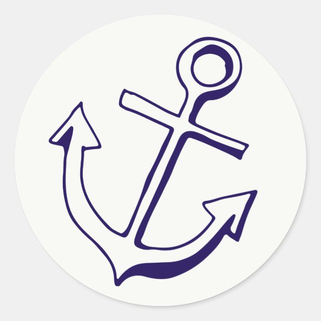 Navy Blue Ship Anchor Nautical Wedding Party Classic Round Sticker (Front)