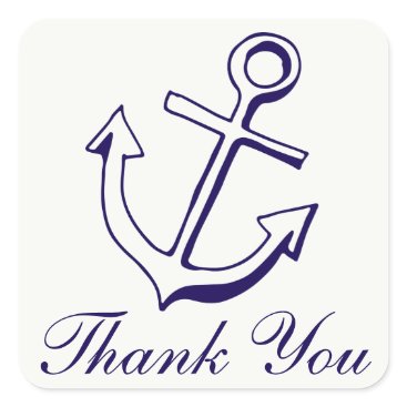 Navy Blue Ship Anchor Thank You Nautical Wedding Square Sticker Navy Blue Ship Anchor Thank You Nautical Wedding Square Sticker