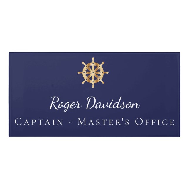Navy blue ship officer office name gold door sign (Classic Front)