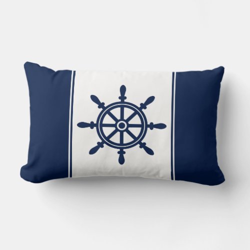 Navy Blue Ships Wheel Lumbar Pillow