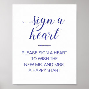 Navy Blue Sign Heart Drop Wedding Guest Book Sign