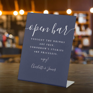 Navy Blue Signature Script Open Bar Pedestal Sign