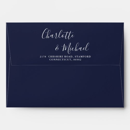Navy Blue Signature Script String Lights Wedding Envelope