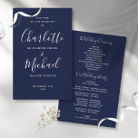 Navy Blue Signature Script Wedding Program<br><div class="desc">Navy blue signature script wedding program featuring chic modern typography,  this stylish wedding program can be personalized with your special wedding day information. Designed by Thisisnotme©</div>