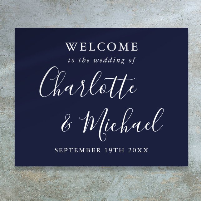 Navy Blue Signature Script Wedding Welcome  Poster (Navy Blue Signature Script Wedding Welcome Poster)