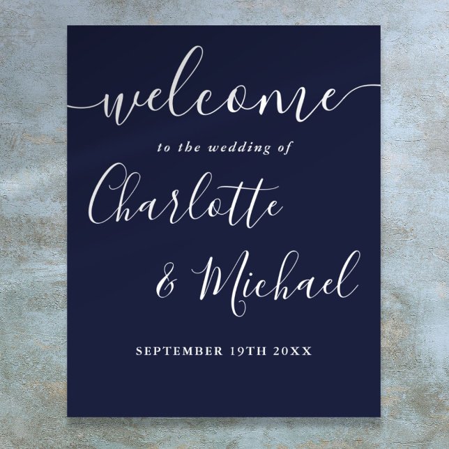 Navy Blue Signature Script Wedding Welcome Sign (Navy Blue Signature Script Wedding Welcome Sign)