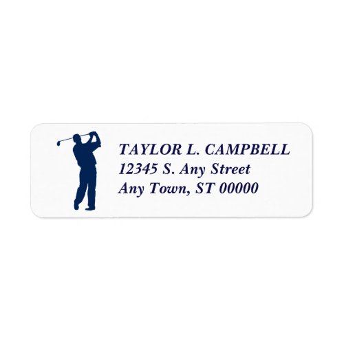 Navy Blue Silhouette Golfer Return Address Label