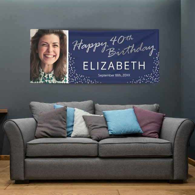 Navy Blue Silver 40th Birthday Picture Banner (Creator Uploaded)