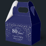 Navy Blue Silver 80th Birthday Favor Boxes<br><div class="desc">80th Birthday Party Favor Box. Elegant design in navy blue and faux glitter silver. Features script font and diamonds confetti. Cheers to 80 Years! Message me if you need further customization.</div>
