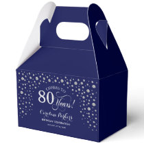 Navy Blue Silver 80th Birthday Favor Boxes