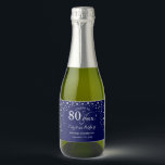 Navy Blue Silver 80th Birthday Sparkling Wine Label<br><div class="desc">80th Birthday Party Sparkling Wine Label. Elegant design in navy blue and faux glitter silver. Features script font and diamonds confetti. Cheers to 80 Years! Message me if you need further customization.</div>