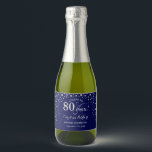 Navy Blue Silver 80th Birthday Sparkling Wine Label<br><div class="desc">80th Birthday Party Sparkling Wine Label. Elegant design in navy blue and faux glitter silver. Features script font and diamonds confetti. Cheers to 80 Years! Message me if you need further customization.</div>