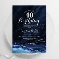 Navy Blue Silver Agate 40th Birthday
