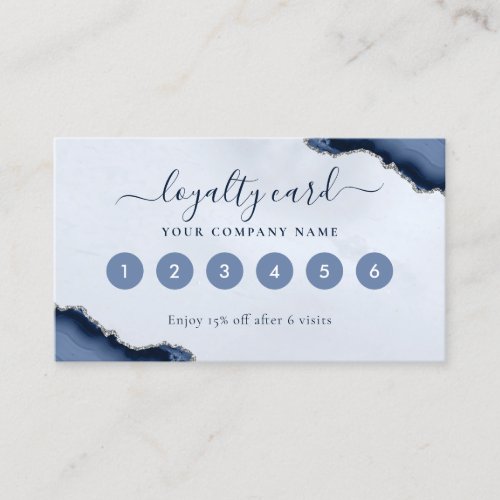 Navy Blue Silver Agate Glitter Sparkle Business Loyalty Card
