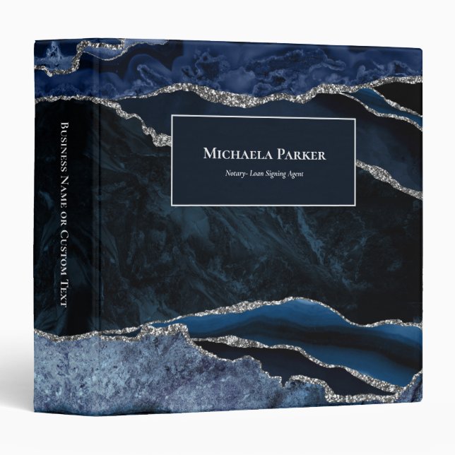 Navy Blue Silver Agate Professional Business 3 Ring Binder (Front/Spine)