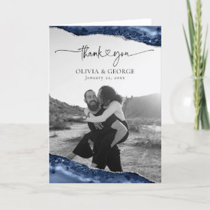 Navy Blue Silver Agate Wedding Thank You Cards