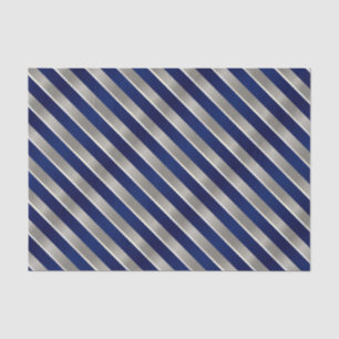 Navy Blue, Silver and White Diagonal Stripes Tissue Paper