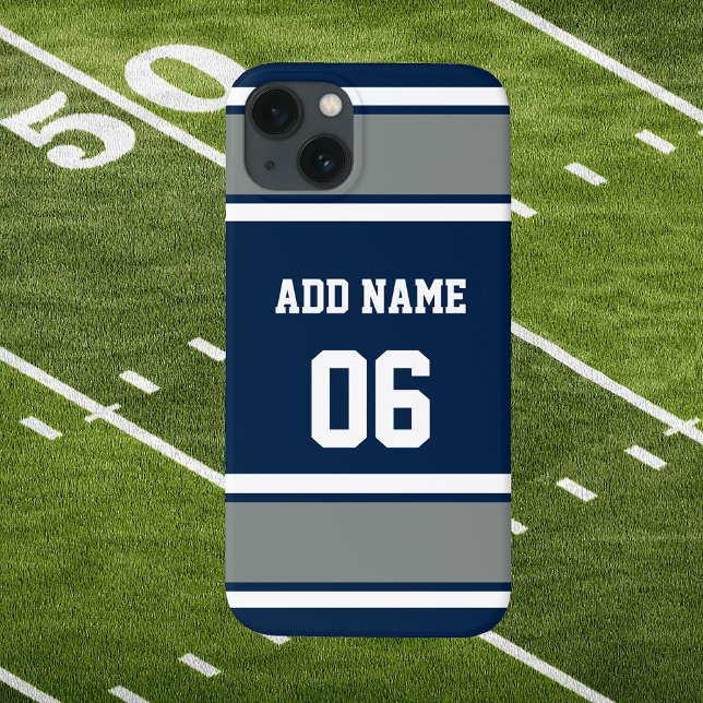 Navy Blue, Silver and White Sports Stripe  Case-Mate iPhone Case (Navy Blue Silver and White Sport Stripes Phone Case. Make it Yours by changing Name and Number!)