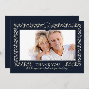 Navy Blue Silver Anniversary Thank You Card