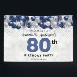 Navy Blue Silver Balloon 80th Birthday Welcome Banner<br><div class="desc">Modern Glam Navy Blue Silver Balloon Glitter Sparkle Any Age Birthday Banner</div>