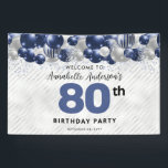 Navy Blue Silver Balloon 80th Birthday Welcome Banner<br><div class="desc">Modern Glam Navy Blue Silver Balloon Glitter Sparkle Any Age Birthday Banner</div>