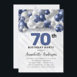 Navy Blue Silver Balloon Glitter 70th Birthday Invitation<br><div class="desc">Modern Glam Navy Blue Silver Balloon Glitter Sparkle Any Age Birthday Invitation</div>