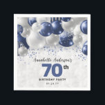 Navy Blue Silver Balloon Glitter 70th Birthday Napkins<br><div class="desc">Modern Glam Navy Blue Silver Balloon Glitter Sparkle Any Age Birthday Party Napkins</div>