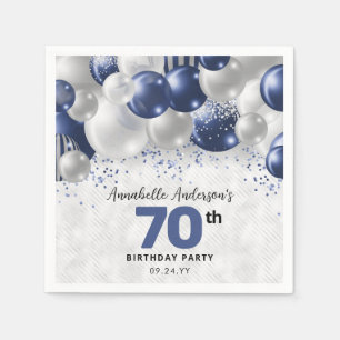Navy Blue Silver Balloon Glitter 70th Birthday Napkins