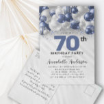 Navy Blue Silver Balloon Glitter 70th Birthday Postcard<br><div class="desc">Modern Glam Navy Blue Silver Balloon Glitter Sparkle Any Age Birthday Invitation</div>