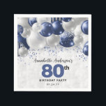 Navy Blue Silver Balloon Glitter 80th Birthday Napkins<br><div class="desc">Modern Glam Navy Blue Silver Balloon Glitter Sparkle Any Age Birthday Party Napkins</div>