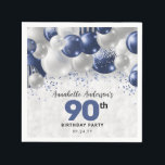 Navy Blue Silver Balloon Glitter 90th Birthday Napkins<br><div class="desc">Modern Glam Navy Blue Silver Balloon Glitter Sparkle Any Age Birthday Party Napkins</div>