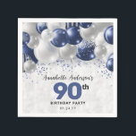 Navy Blue Silver Balloon Glitter 90th Birthday Napkins<br><div class="desc">Modern Glam Navy Blue Silver Balloon Glitter Sparkle Any Age Birthday Party Napkins</div>