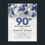 Navy Blue Silver Balloon Glitter 90th Birthday  Postcard<br><div class="desc">Modern Glam Navy Blue Silver Balloon Glitter Sparkle Any Age Birthday Invitation</div>