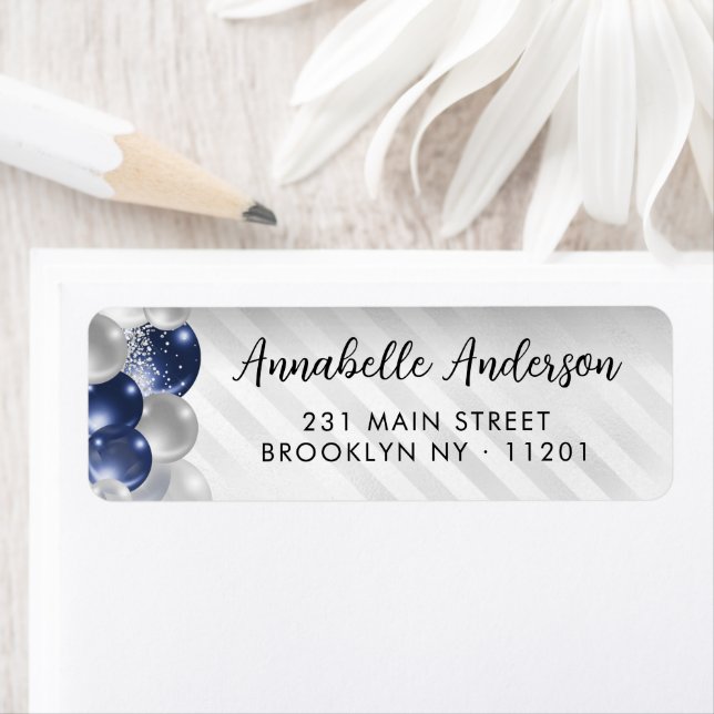Navy Blue Silver Balloon Glitter Birthday  Label (Insitu)