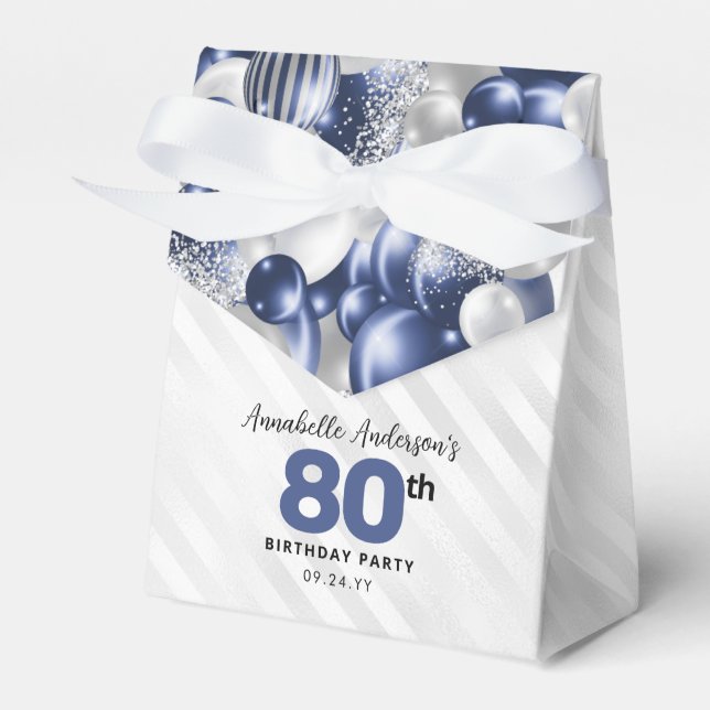 Navy Blue Silver Balloon Glitter Favor Birthday Boxes (Front Side)