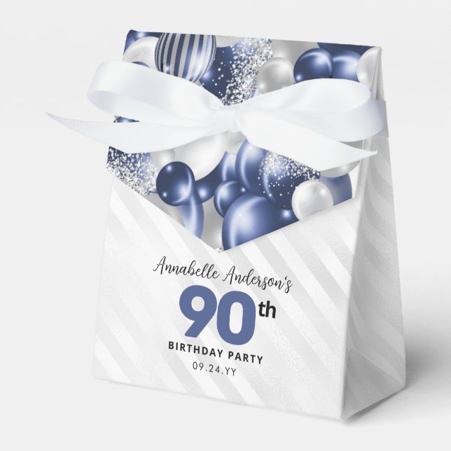 Navy Blue Silver Balloon Glitter Favor Birthday Boxes (Front Side)
