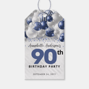 Navy Blue Silver Balloon Glitter Favor Birthday Gift Tags