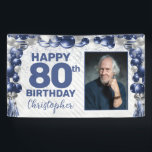 Navy Blue Silver Balloon Photo 80th Birthday Banner<br><div class="desc">Modern Navy Blue Silver Gray Glitter Sparkle Balloon Confetti Happy Birthday Photo Any Age Party Banner</div>